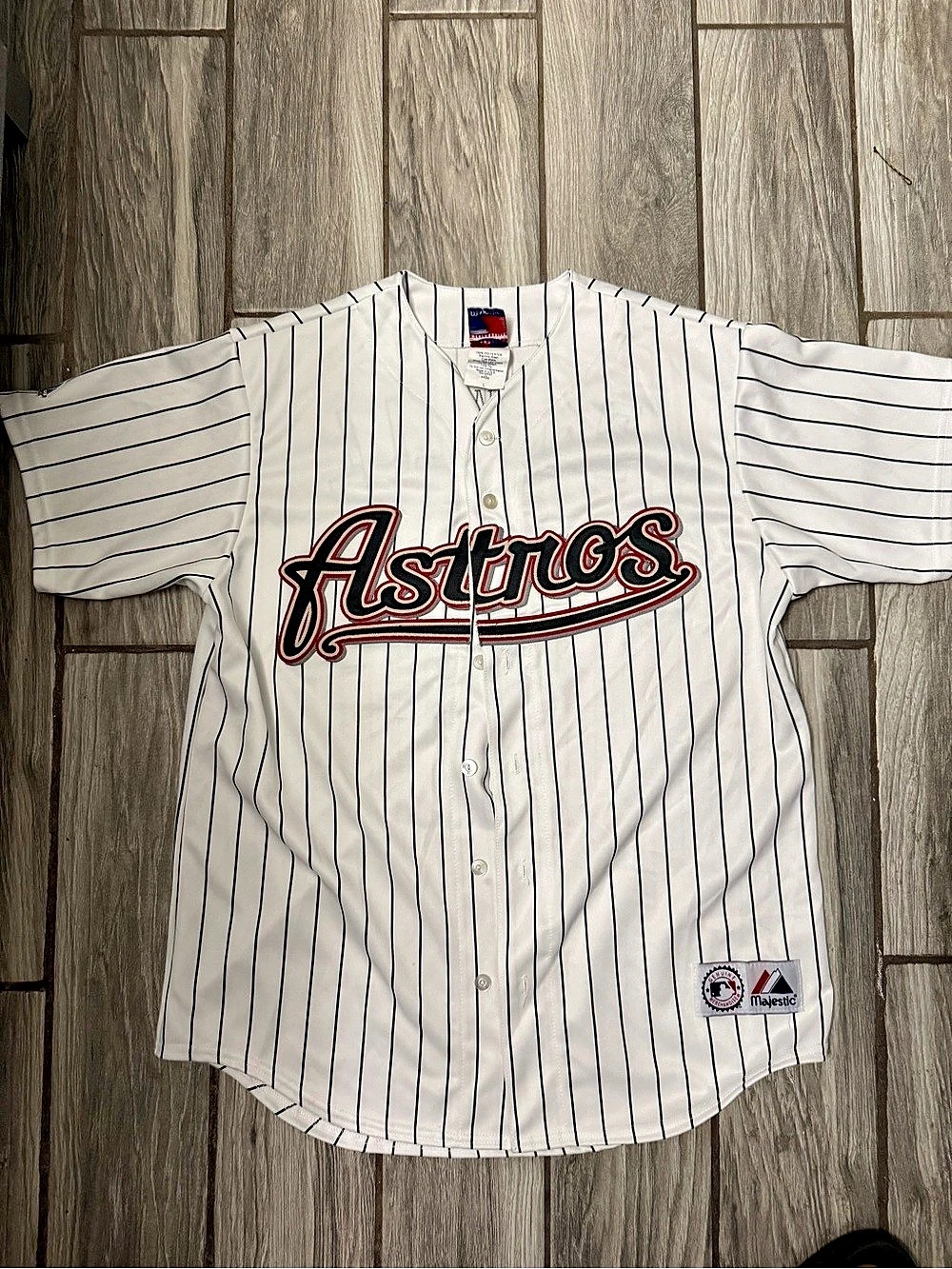 2000’s Majestic Houston Astros Jeff Bagwell #5 Vintage Pinstripe Home Jersey Siz